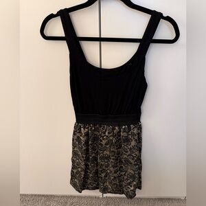 Aqua Black and Gold Lace Tank Top